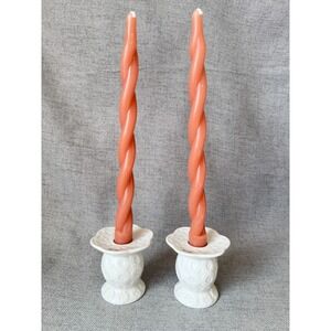Vintage Oleg Cassini Ceramic Candlestick Holders Pair White Floral Pedestal